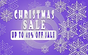 Christmas sale banner for booklet 45%, holiday flyer, poster, advertising logo, leaflet for the store template design. The modern