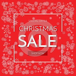 Christmas sale banner. Christmas sale phrase on red background.