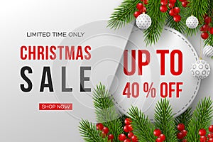 Christmas sale banner with decorative elements.