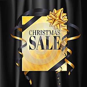 Christmas sale banner design on black cloth background with copy space. EPS10 Vector illustration
