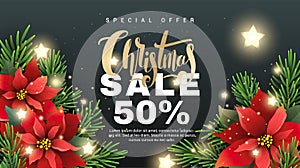 Christmas sale banner with fir tree branches
