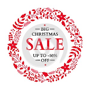 Christmas sale banner. Hand drawn vector holiday illustration wi