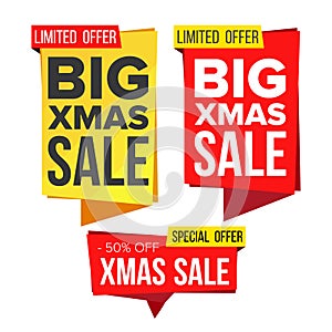 Christmas Sale Banner Set Vector. Winter December Online Shopping. Discount Banners. Xmas Sale Banner Tag. Holidays