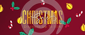 Christmas sale banner website with ornament christmas