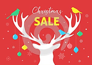 Christmas sale banner, Xmas template background with deer silhouette. Retail marketing, new advertising campaign