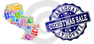 Christmas Sale Composition of Mosaic Map of Paraguay and Grunge Stamp