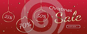 Christmas Sale discount banner Gold on red gradient background
