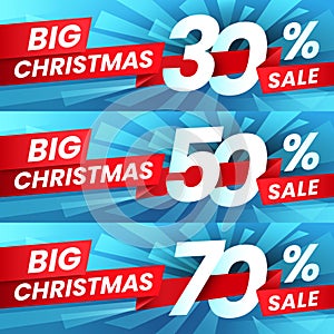 Christmas Sale Discount. Xmas advertising sales discounts deals, winter holiday special offer and shopping best deal banner vector