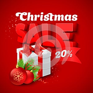 Christmas Sale with gift box. Vector illustration