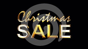 Christmas Sale golden text with light effect isolated with alpha channel quicktime prores 444. 4K 3D loop.