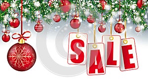 Christmas Sale Header Twigs Snow Baubles Golden Price Stickers