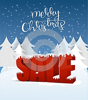 Christmas Sale poster design with snow and snowflakes. Vector illustration for upcoming Christmas shopping discounts.