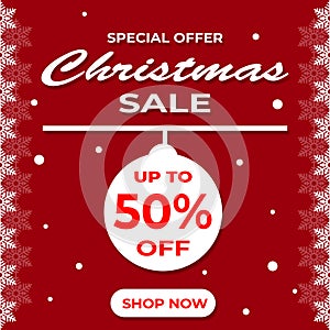 Christmas Sale Square Banner on Red Background