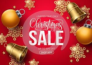 Christmas sale vector banner design. Christmas sale limited offer text in red background