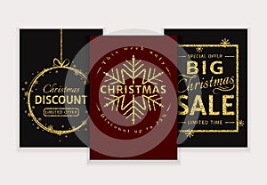 Christmas sale. Vector glitter banners set.