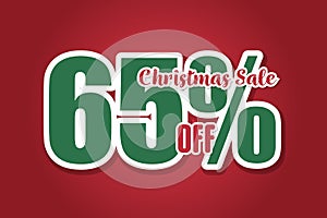 Christmas sales 65 on red background. Price labele sale promotion market. business shop