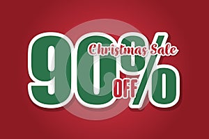 Christmas sales 90 on red background. Price labele sale promotion market. template business