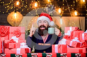 Christmas Sales. boxing day. hot tea in cold winter. winter holidays. happy new year. christmas time. bearded man santa