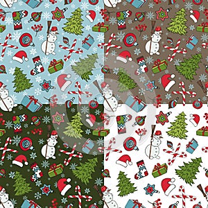 Christmas samless pattern set.Winter doodles symbols