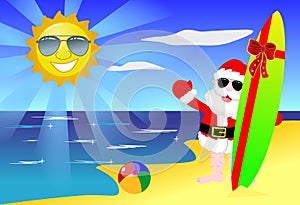 Christmas Santa Claus Tropical Beach Surfboard