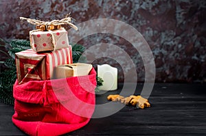 Christmas Santa Claus bag with gifts