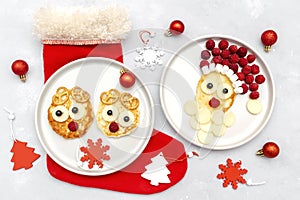 Christmas Santa Claus,deers face shaped pancake with raspberry berry,cheese for kids baby children breakfast dinner