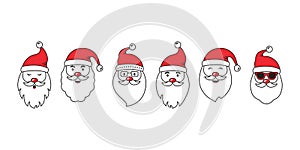 Christmas Santa Claus face vector icons, cute cartoon character, red Santa hat, New year collection, holiday winter