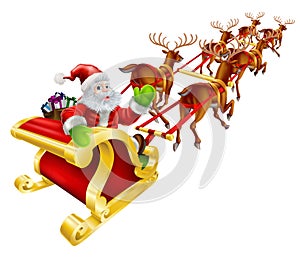 Christmas Santa Claus flying in sleigh