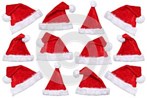 Christmas Santa Claus hats hat in a row winter isolated on a white background