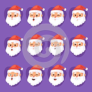 Christmas Santa Claus head emotion faces vector expression character poses illustration emojji Xmas man in red