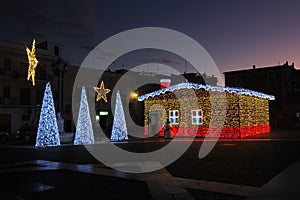 Christmas Santa Claus House with multicolored lights