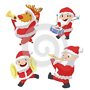 Christmas Santa Claus music parade reindeer boy older isolated illustration