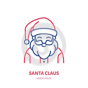 Christmas Santa Claus, new year decoration flat line icon. Winter holidays vector illustration. Sign of happy Santa