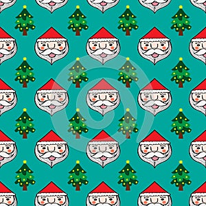 Christmas santa claus and pine tree seamless pattern