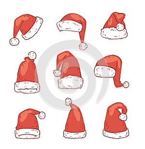 Christmas Santa Claus red hat vector noel isolated illustration New Year Christians Xmas party design decoration hats