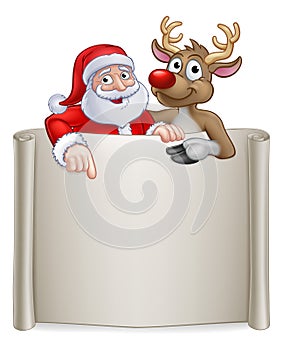 Christmas Santa Claus and Reindeer Cartoon Sign