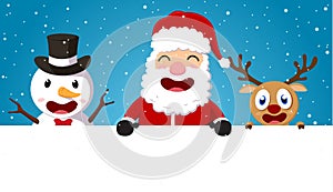 Christmas santa claus, reindeer and snowman background