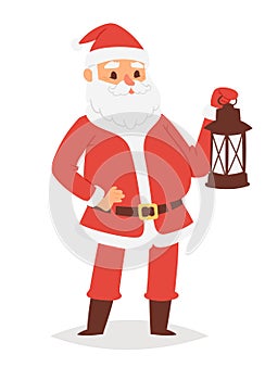 Christmas Santa Claus vector character pose illustration Xmas man in red traditional costume and Santa hat