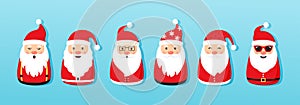 Christmas Santa Claus vector icons, cartoon character, red Santa hat, New year cute collection, holiday winter illustration