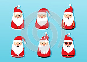 Christmas Santa Claus vector icons, cartoon character, red Santa hat, New year cute collection, holiday winter illustration