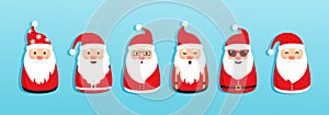 Christmas Santa Claus vector icons, cartoon character, red Santa hat, New year cute collection, holiday winter illustration