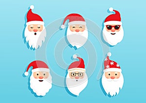 Christmas Santa Claus vector icons, cartoon head character, red Santa hat, New year cute collection, holiday winter illustration