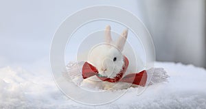 Christmas, Santa Claus white rabbit in snow