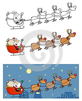 Christmas santa clause sleigh with reindeer