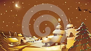Christmas, santa, deer, christmas night.Golden month. sky, night, lullaby, looped video.