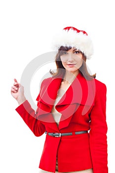 Christmas Santa hat girl portrait . Woman