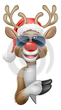 Christmas Santa Hat Reindeer Sunglasses Sign