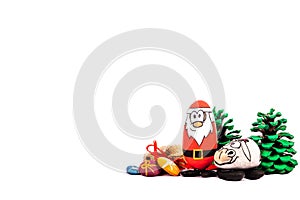 Christmas Santa and his Reindeer on white background