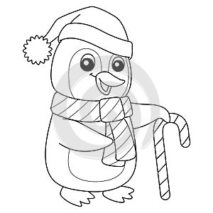 Christmas Santa Penguin Isolated Coloring Page