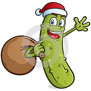 Christmas Santa Pickle Cartoon Character waving merrily for the holidays